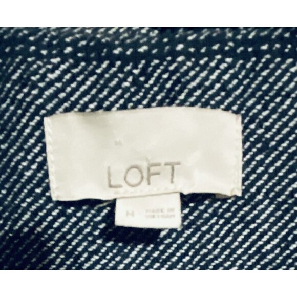 LOFT Blazer Womens Medium Open Front Southwestern Fringe Cotton Navy Blue Boho - Picture 6 of 7